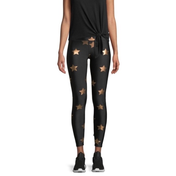 Terez Pants - Terez Black Gold Star Foil Printed Tall Band Leggings Sz M